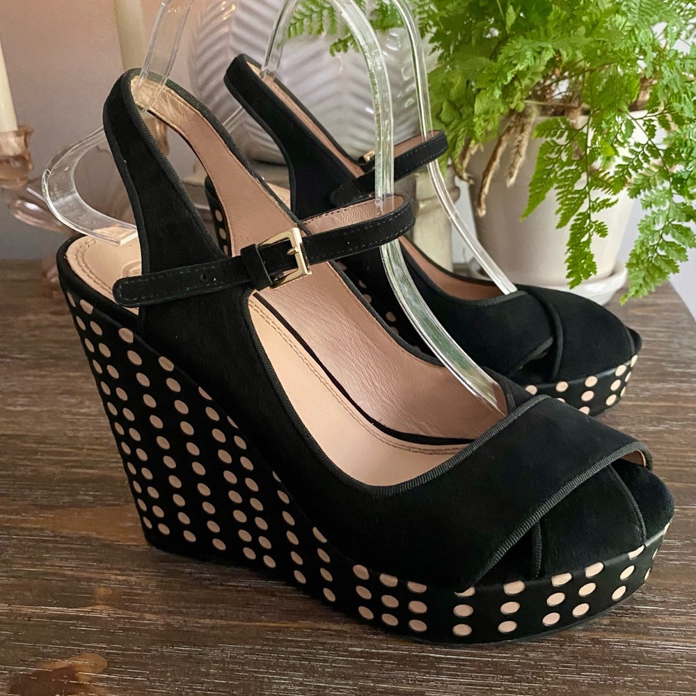 Tory Burch Ollie Black Suede Platform Wedge Slingback Heel Sandals Womens 8 M - Picture 4 of 15